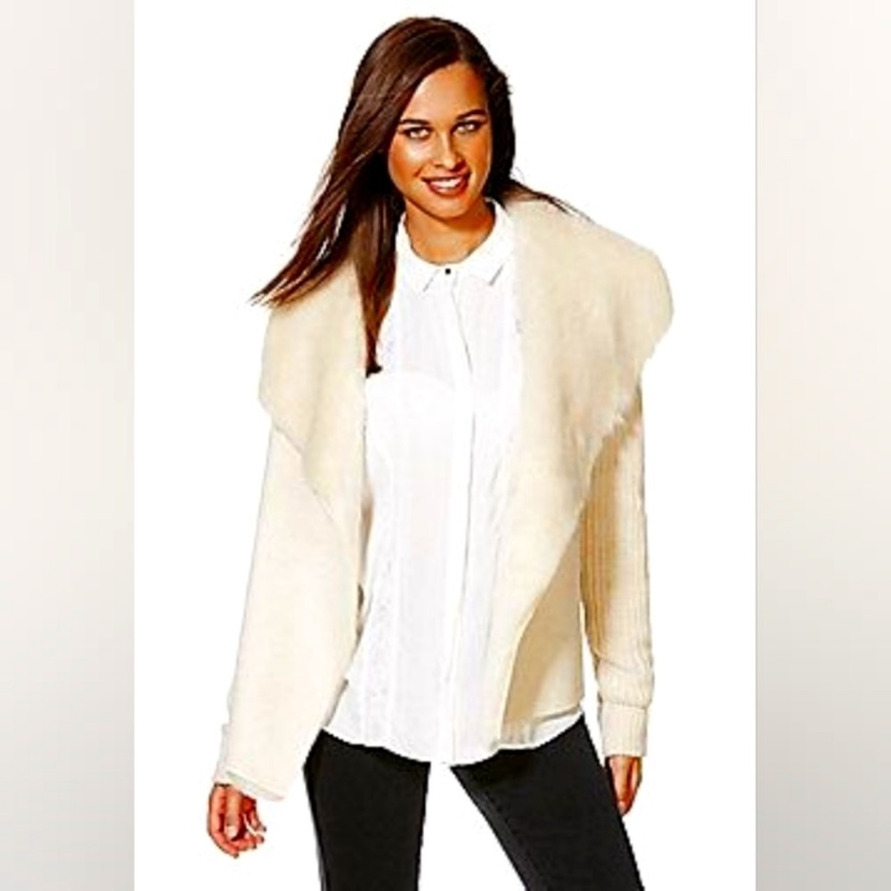 Kate & Sam Waterfall Knitted & Fur Cardigan, Large, New With Tags